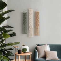 Macrame Leaf Minimal Wall Hanging, Bohemian Home Decor, Housewarming Gift, Geometric Tapestry, Living Room Art, First Mothers Day W15 - thumbnail 4