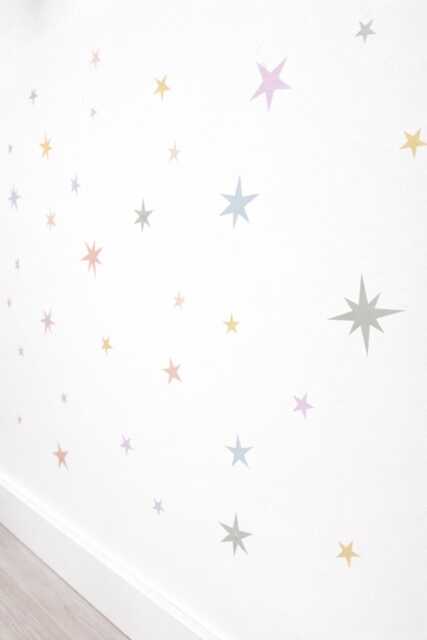 Pastel Fabric Star Wall Decals, Neutral Nursery Stickers, Reusable Peel & Stick Kids Decor - image 1