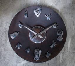 Large Round Metal Industrial Wall Clock With Angels, Made By The Steel Style Things