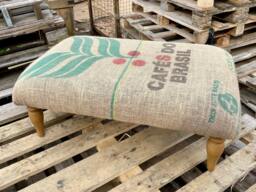 Coffee Sack Footstool Handmade Upholstered Ottoman With Hardwood Legs - thumbnail 1