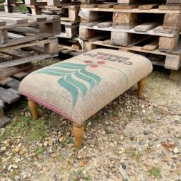 Coffee Sack Footstool Handmade Upholstered Ottoman With Hardwood Legs - thumbnail 2