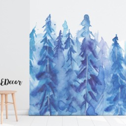 Watercolor Winter Trees Removable Wallpaper, Peel & Stick, Wall Covering, Decal, Repositionable, Decor, Mural, Art #74 - thumbnail 2