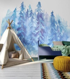 Watercolor Winter Trees Removable Wallpaper, Peel & Stick, Wall Covering, Decal, Repositionable, Decor, Mural, Art #74 - thumbnail 1