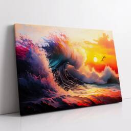 Crashing Colourful Waves Beach Ocean Abstract Oil Painting Wall Art, Framed Canvas Poster Print, Home Kitchen Office Room Decor, Gifts - thumbnail 2