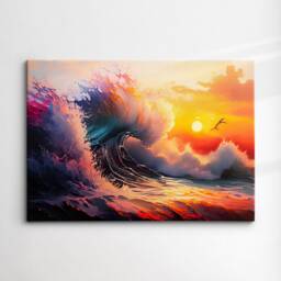Crashing Colourful Waves Beach Ocean Abstract Oil Painting Wall Art, Framed Canvas Poster Print, Home Kitchen Office Room Decor, Gifts - thumbnail 3