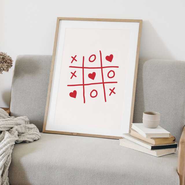 Love Tic Tac Toe Print Modern Romantic Wall Art - 8x12 To 24x36 Inches - image 1