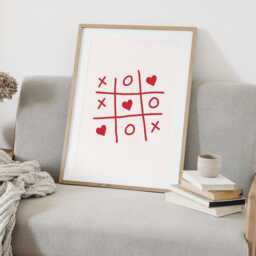 Love Tic Tac Toe Print Modern Romantic Wall Art - 8x12 To 24x36 Inches - thumbnail 1