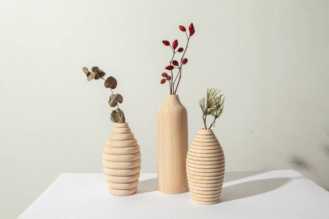 Set Of 3 Wood Vase Home Decor Handmade Birthday Gift, Gift For Her, Anniversary Wedding Carved Unique - image 1