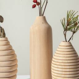 Set Of 3 Wood Vase Home Decor Handmade Birthday Gift, Gift For Her, Anniversary Wedding Carved Unique - thumbnail 3
