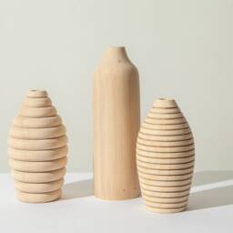 Set Of 3 Wood Vase Home Decor Handmade Birthday Gift, Gift For Her, Anniversary Wedding Carved Unique - thumbnail 2