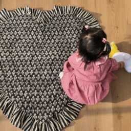 Heart Shaped Baby Play Mat, Vintage Blue Floral Ruffle, Padded Cotton - thumbnail 2