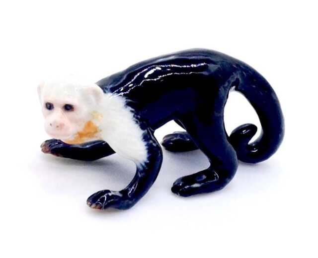 Miniature Ceramic Capuchin Monkey Little Animal Small White Black Yellow Figurine Tiny Statue Decoration Hand Painted Collectible Figure - image 1