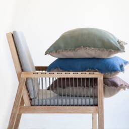 Fringed Linen Pillow Cover Two-Tone Boho Throw - thumbnail 2