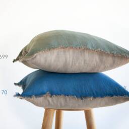 Fringed Linen Pillow Cover Two-Tone Boho Throw - thumbnail 4