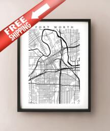 Fort Worth Map Art Print - Black & White Texas Home Decor - thumbnail 1