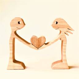 A Couple, A Heart Original Wooden Sculpture 2.5D - thumbnail 1