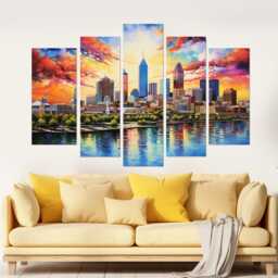 Abstract Indianapolis Painting Printed On Canvas, Skyline Canvas Print, Wall Art, Indiana Decor - thumbnail 4