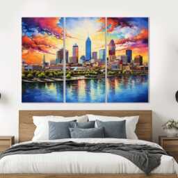 Abstract Indianapolis Painting Printed On Canvas, Skyline Canvas Print, Wall Art, Indiana Decor - thumbnail 2