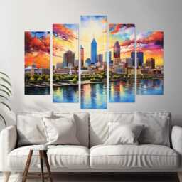 Abstract Indianapolis Painting Printed On Canvas, Skyline Canvas Print, Wall Art, Indiana Decor - thumbnail 3