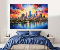 Abstract Indianapolis Painting Printed On Canvas, Skyline Canvas Print, Wall Art, Indiana Decor - thumbnail 1