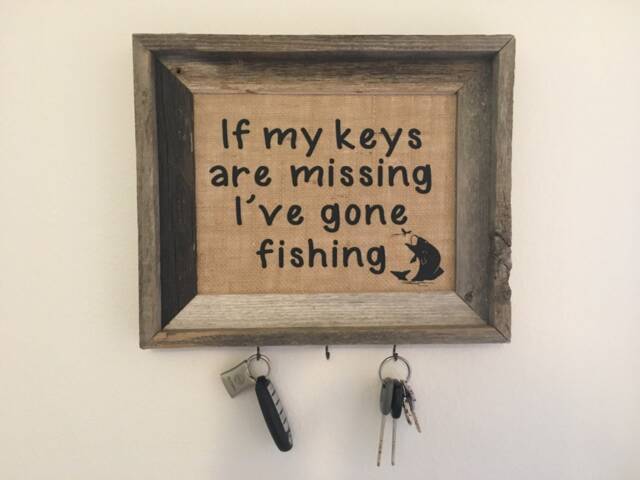 Rustic Framed Key Holder, Wall Decor, For Fisherman