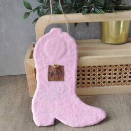 Punch Needle Cowboy Boot Wall Hanging Pink Boho Home Decor - thumbnail 4