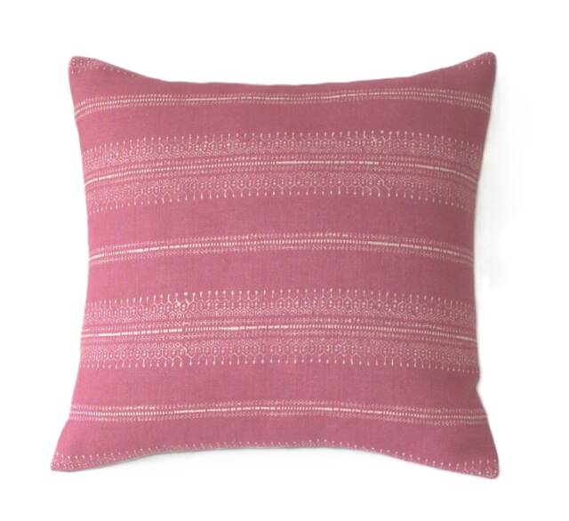 Kate Forman Dark Pink Camille Stripe Cushion Cover, UK Designer Linen, Vintage Style Cottage Chic - & White -16 X 16 - image 1