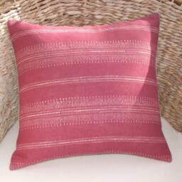 Kate Forman Dark Pink Camille Stripe Cushion Cover, UK Designer Linen, Vintage Style Cottage Chic - & White -16 X 16 - thumbnail 3