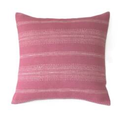 Kate Forman Dark Pink Camille Stripe Cushion Cover, UK Designer Linen, Vintage Style Cottage Chic - & White -16 X 16 - thumbnail 1