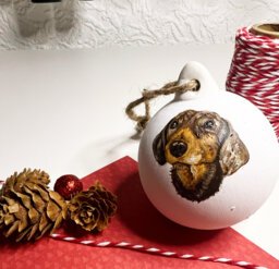 Custom Pet Portrait Bauble From Photo - Personalised Dog Or Cat Christmas Ornament Hand Painted Memorial Gift - thumbnail 1