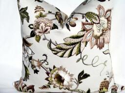 Floral Pillow Cover - Cream & Brown Botanical Print, 20 - thumbnail 1