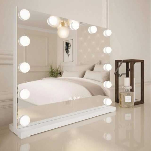 Small Hollywood Vanity Mirror With Lights 50 X 42cm - Margot Led Makeup Mirror, 13 Bulbs, Tri-Colour, Tabletop Or Wall Mounted - image 1