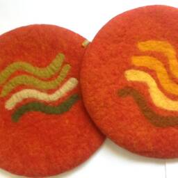 Handfelted Seat Cushion With Coloured Pattern Mix On Orange - thumbnail 4