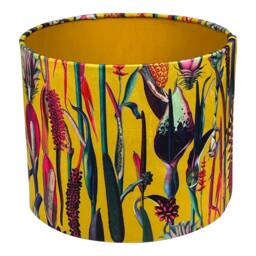 Botanical Velvet Lampshade With Mustard Gold Lining, Handmade Lampshades, Table Lamp Shade, Yellow