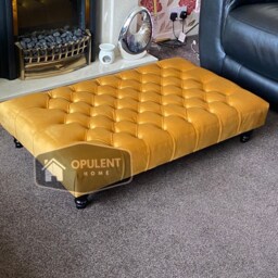 Handmade Chesterfield Footstool Mustard Gold Plush Velvet Coffee Table - thumbnail 1