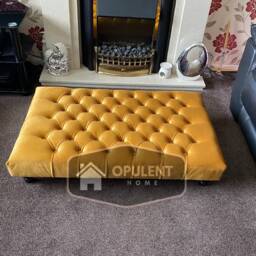 Handmade Chesterfield Footstool Mustard Gold Plush Velvet Coffee Table - thumbnail 2