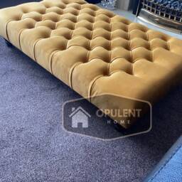 Handmade Chesterfield Footstool Mustard Gold Plush Velvet Coffee Table - thumbnail 3