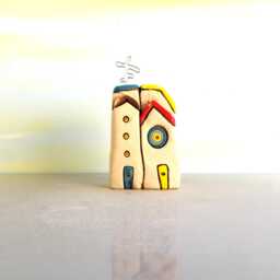 Handmade Clay House Sculpture, Miniature Ceramic Home Decor - thumbnail 3