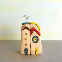 Handmade Clay House Sculpture, Miniature Ceramic Home Decor - thumbnail 1