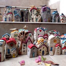 Handmade Clay House Sculpture, Miniature Ceramic Home Decor - thumbnail 4