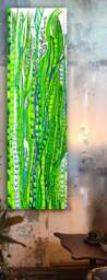 Green Leaves, Under The Sea Kelp Forest Abstract Art Painting Framed Canvas Print, Colorful Wall Hanging, Ocean Beach Home Decor - thumbnail 2