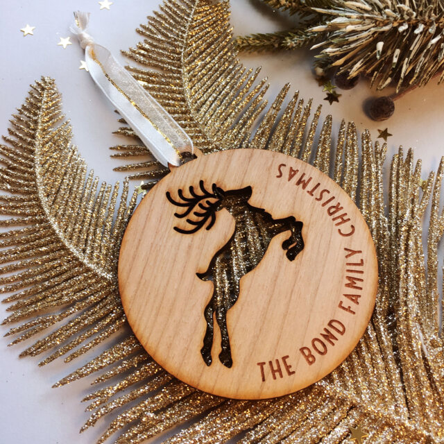 Personalised Rudolph Christmas Bauble Engraved Family Name Wooden Decoration - image 1