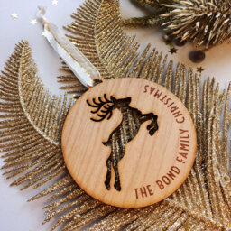Personalised Rudolph Christmas Bauble Engraved Family Name Wooden Decoration - thumbnail 1