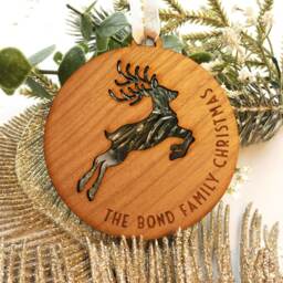 Personalised Rudolph Christmas Bauble Engraved Family Name Wooden Decoration - thumbnail 2