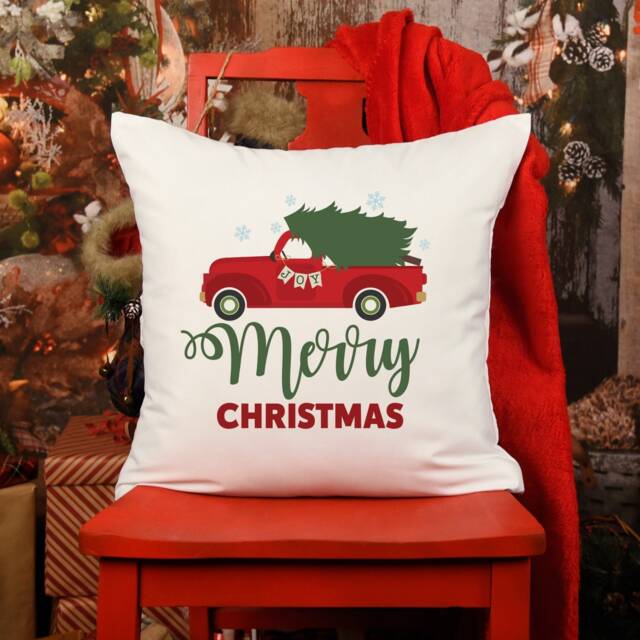 Merry Christmas With Red Truck Cushion/Decorations Home Decor The....family Name - image 1