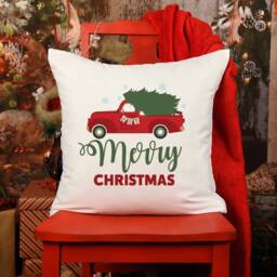 Merry Christmas With Red Truck Cushion/Decorations Home Decor The....family Name - thumbnail 1
