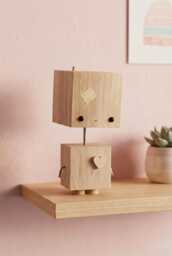 Wooden Nursery Decor, Gender Neutral Baby Room Shelf Accents, Robot Sculpture - thumbnail 1