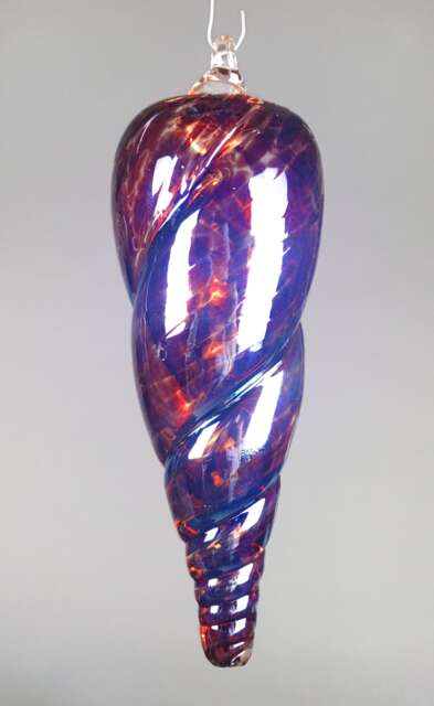 Hand Blown Spiral Glass Christmas Ornament in Ruby Red, & Metallic Purple - image 1
