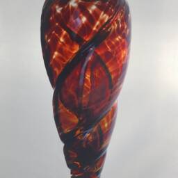 Hand Blown Spiral Glass Christmas Ornament in Ruby Red, & Metallic Purple - thumbnail 2