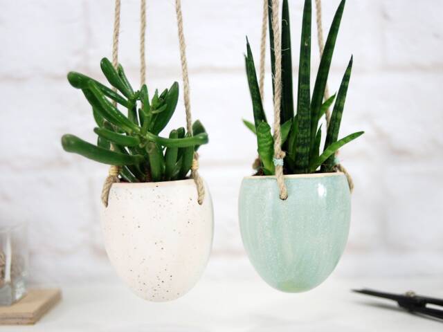 Handmade Ceramic Hanging Planter Modern Succulent Planter, New Home Gift - image 1